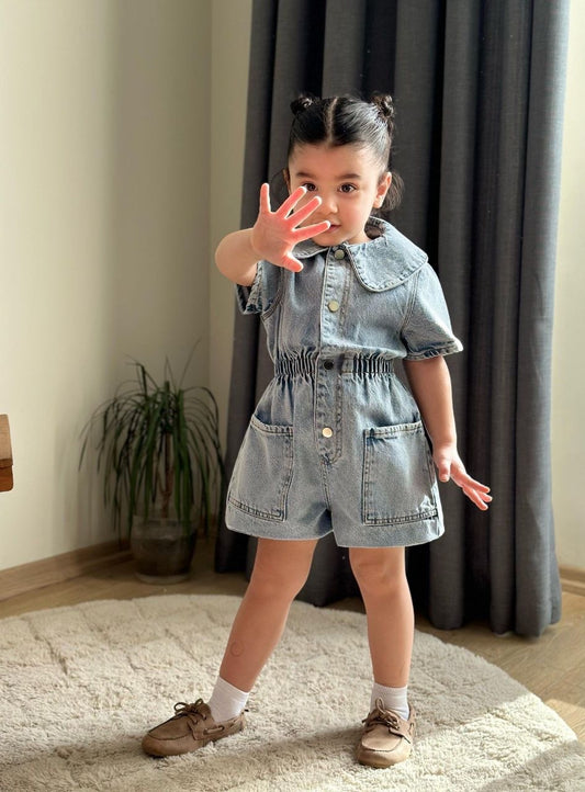 Sweet Collar Denim Romper