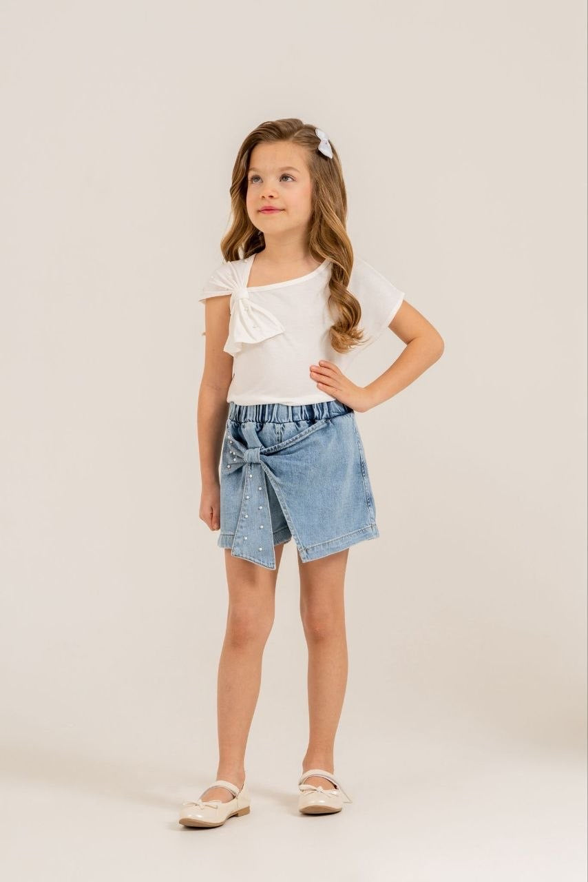 Denim Bow Skort & Tee Set