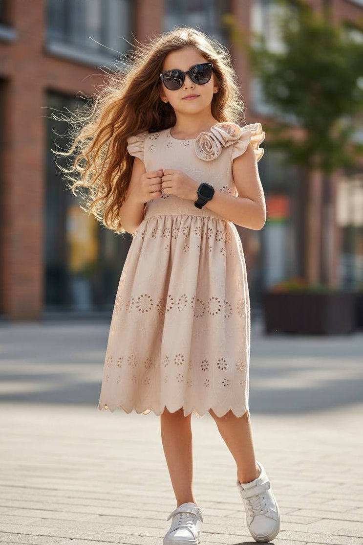 Beige Embroidered Dress