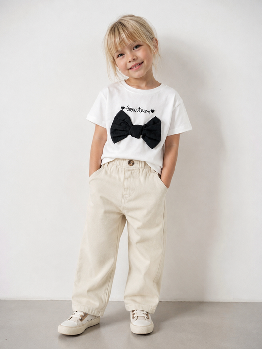 Chic Bow Tee & Balloon Denim Set