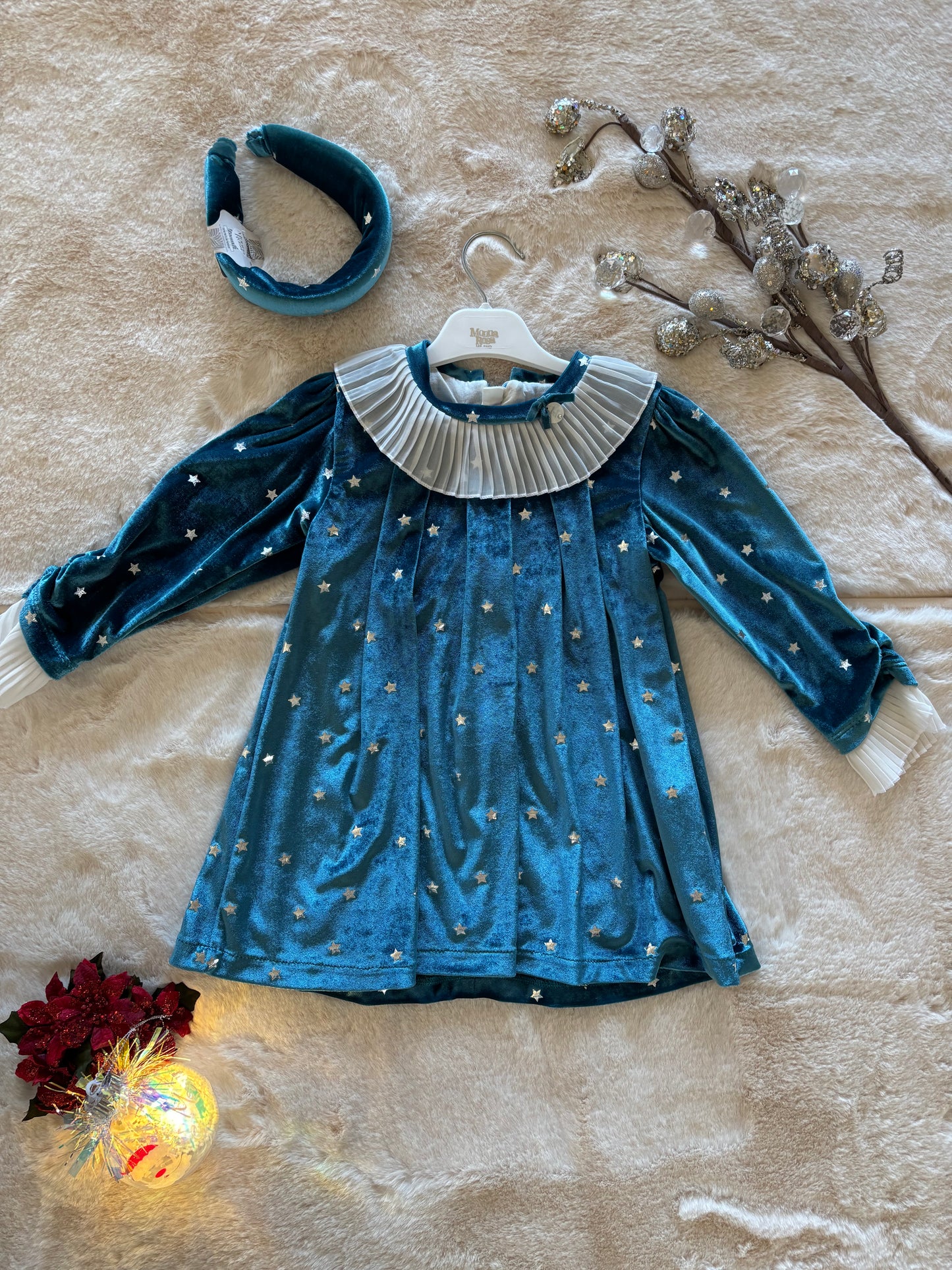 ⭐ Celestial Velvet Party Dress + Headband (Teal) | Monnarosa Milano