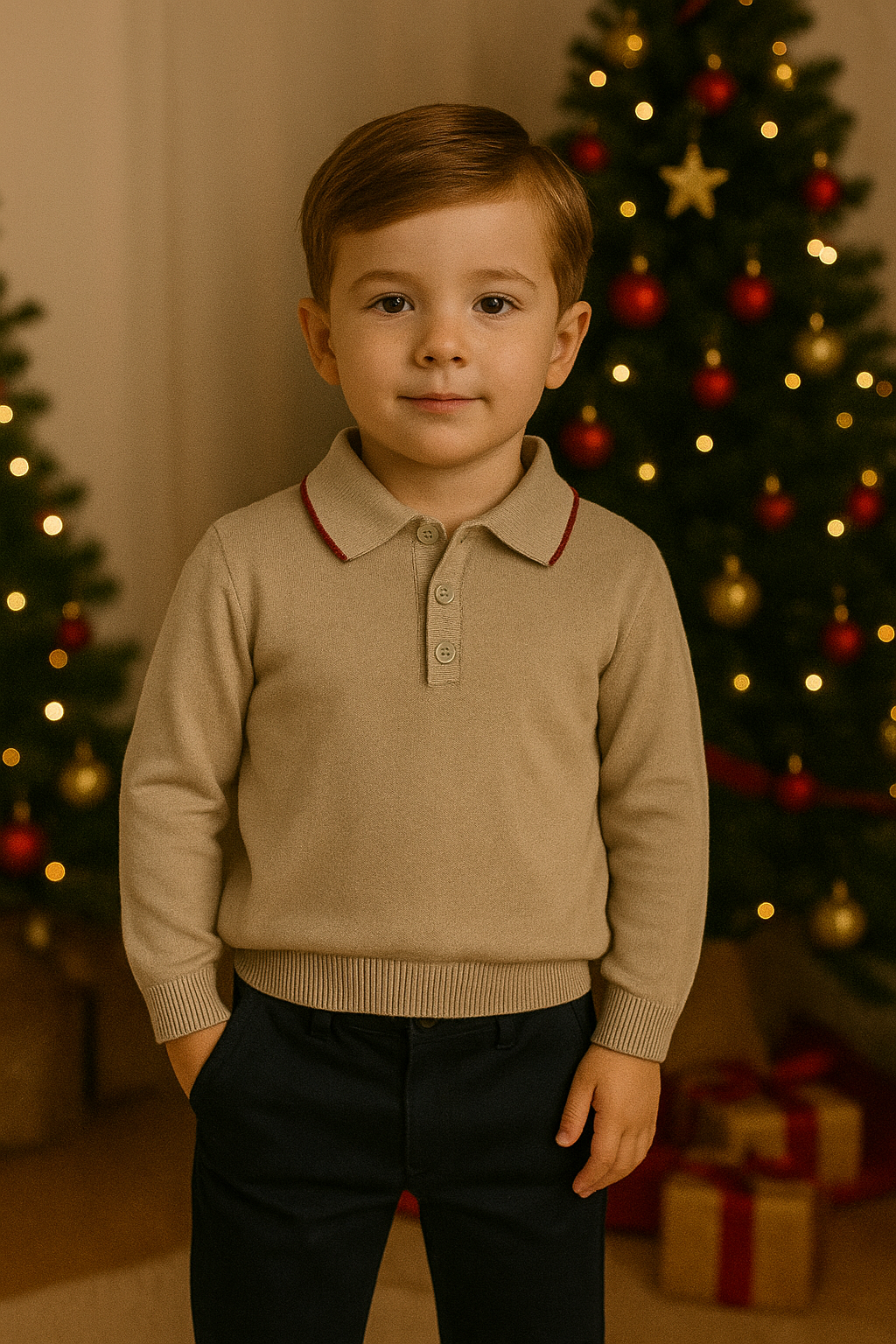 Polo Knit & Navy Pants Set