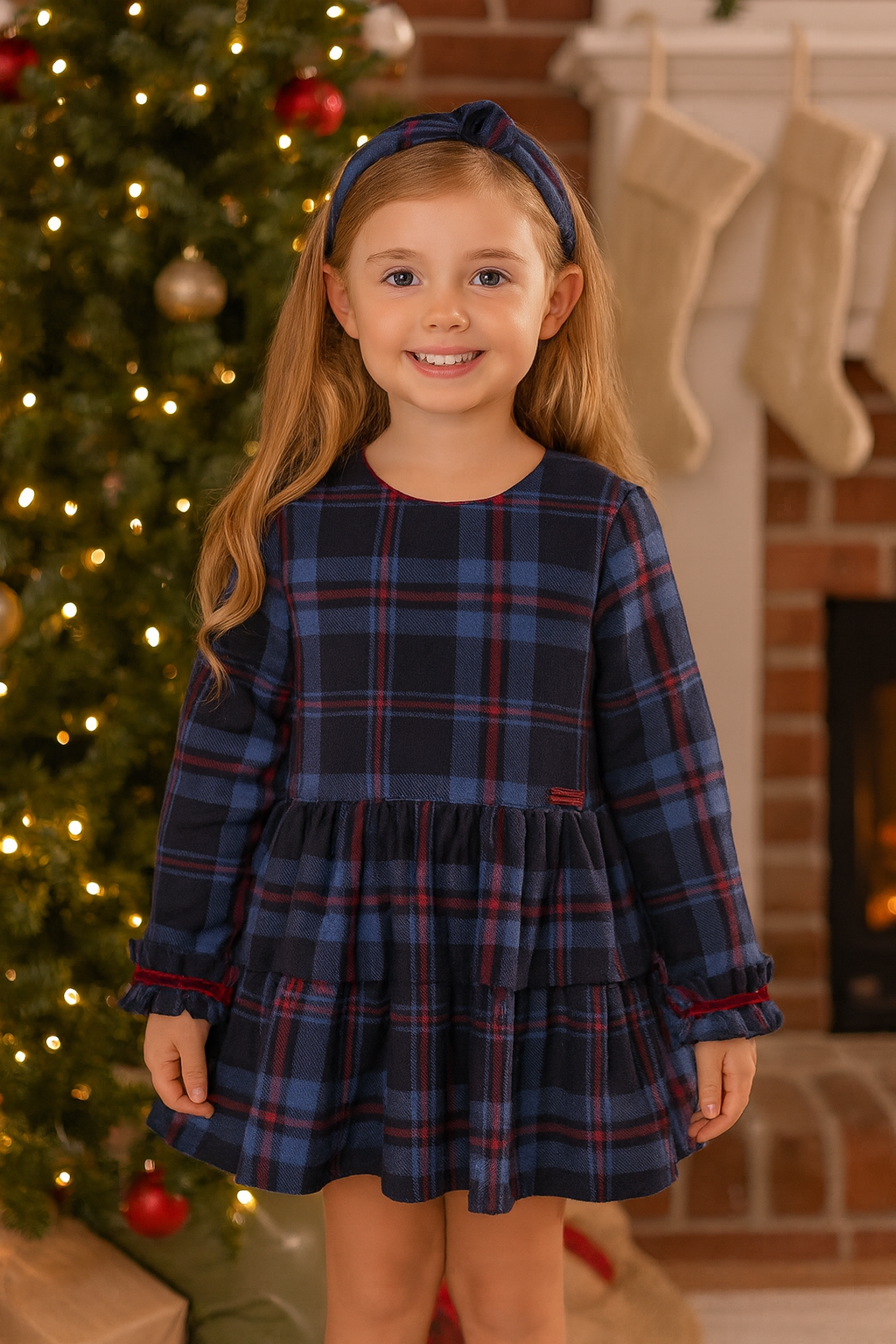 🎀 Midnight Plaid Ruffle Dress + Headband | Monnarosa Milano