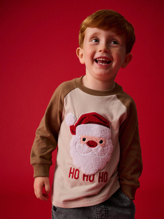 🎅 Ho Ho Ho Chenille Santa Raglan Top | Original Next