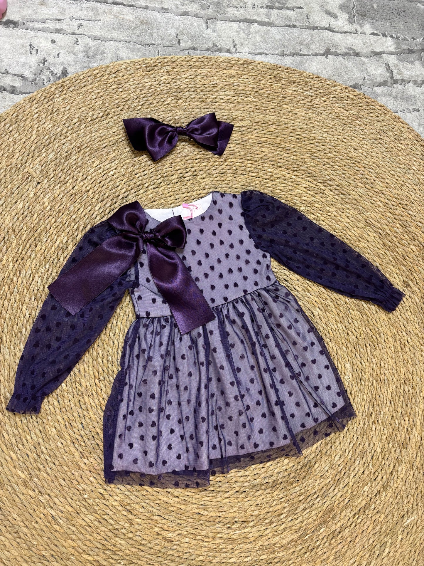 Plum Heart Tulle Dress with Matching Satin Hair Bow