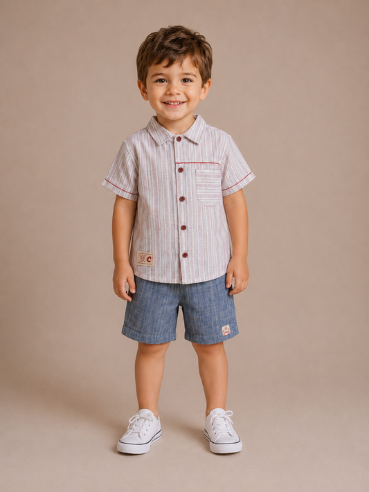 Burgundy and Blue Linen Set