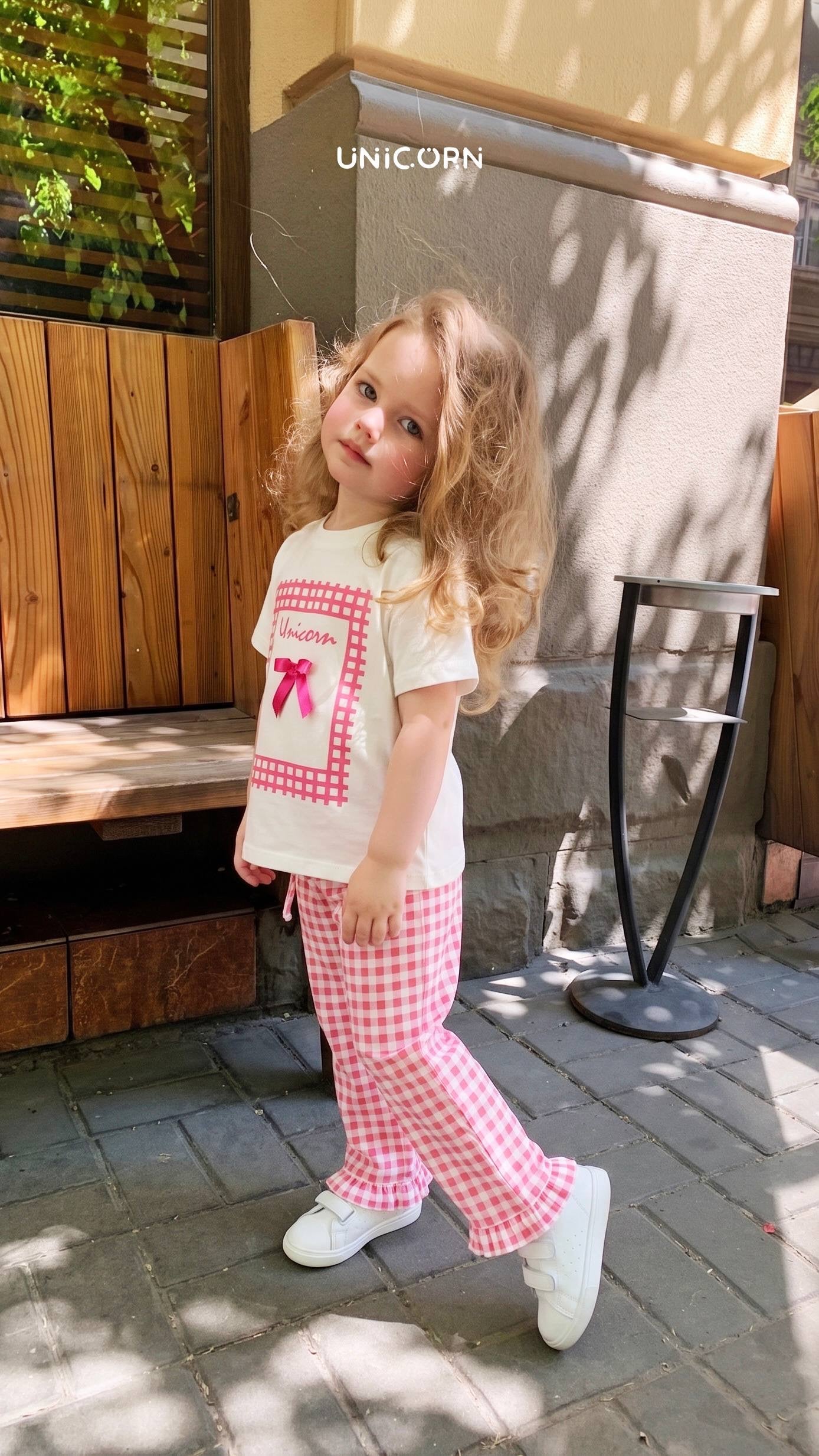 Pink Gingham Bow Wide-Leg Set