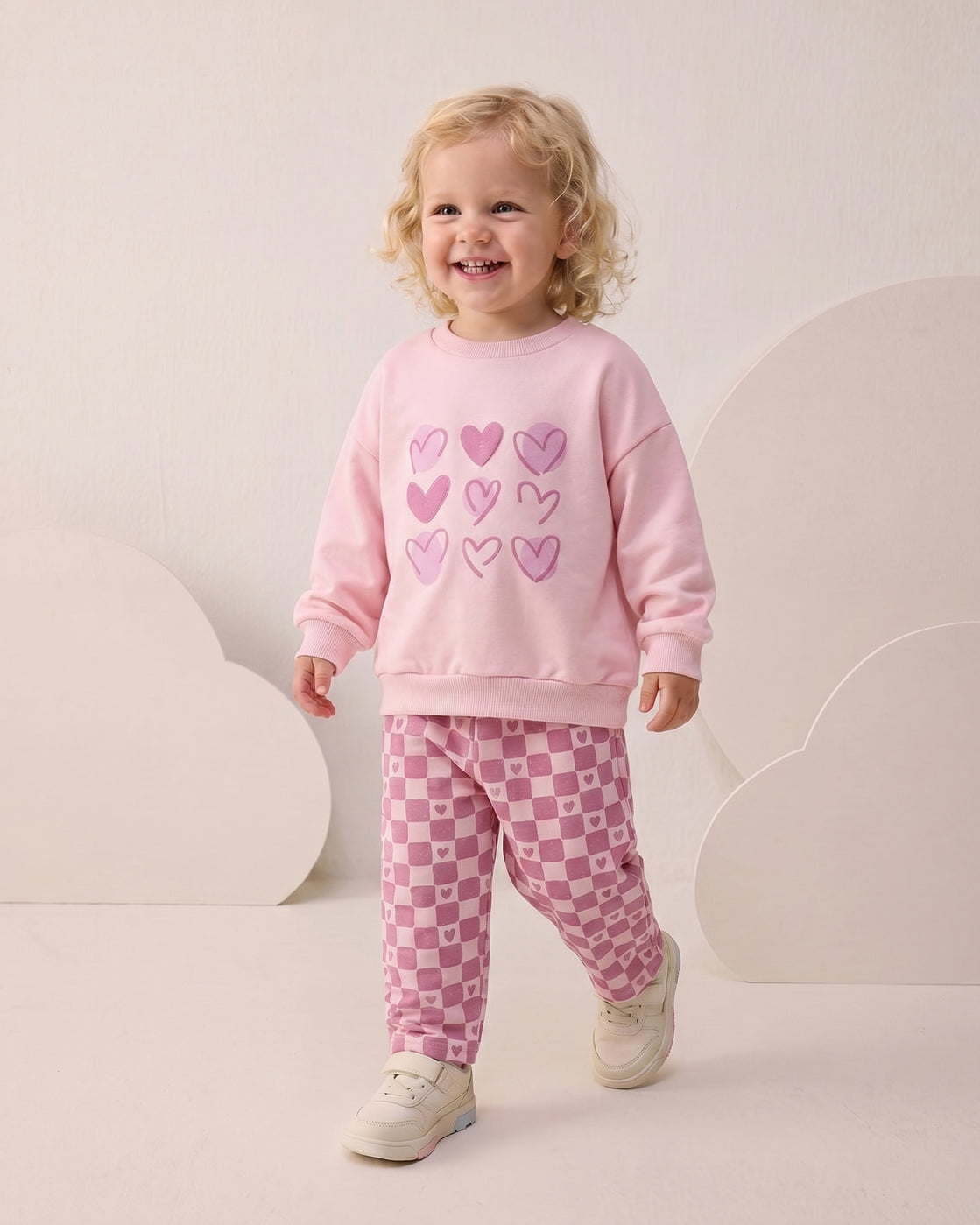 Pink Hearts Checkered Baby Set