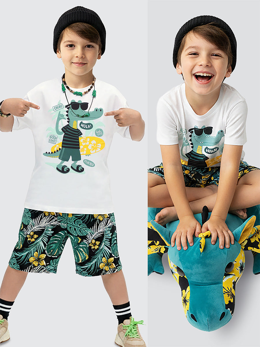 Boys Set Crocodile Printed T-shirt & Shorts