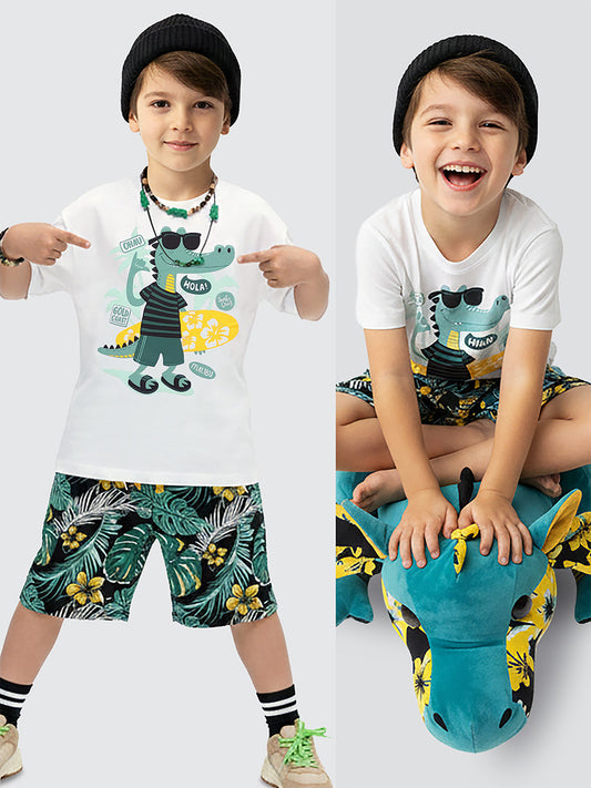 Boys Set Crocodile Printed T-shirt & Shorts