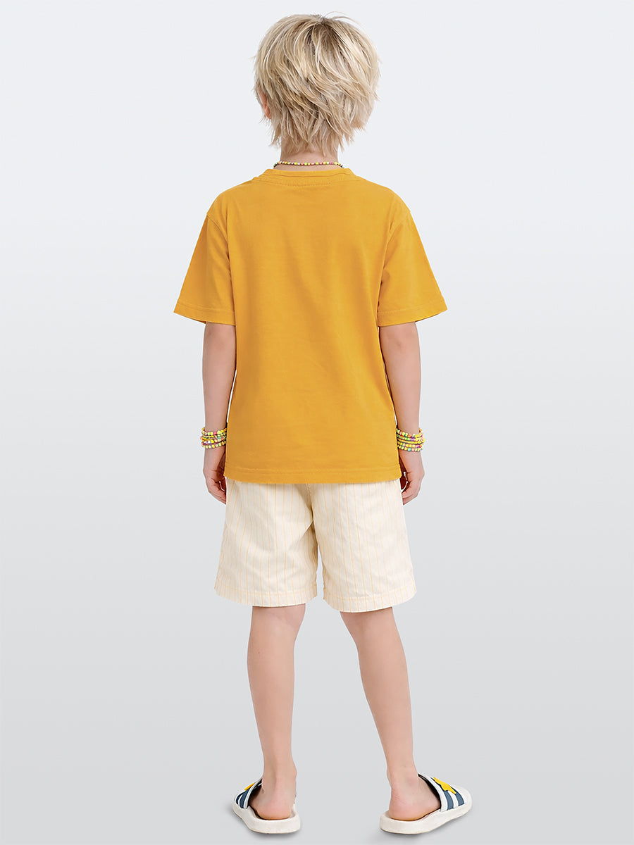 Boys Set Slogan Printed T-shirt & Striped Shorts