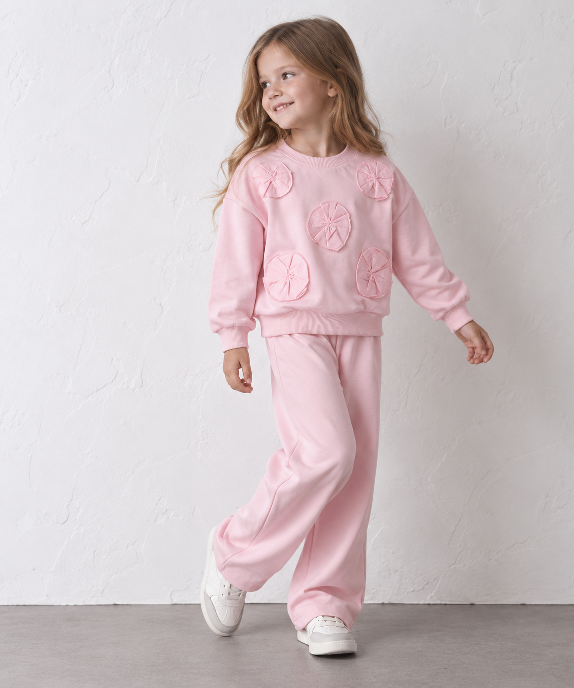 Pink Wide Leg 3D Flower Set