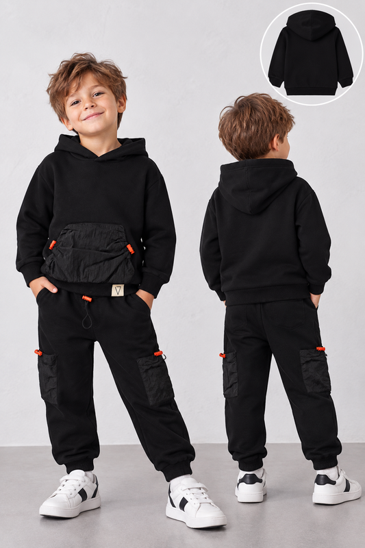 Black Hooded Cargo Tracksuit