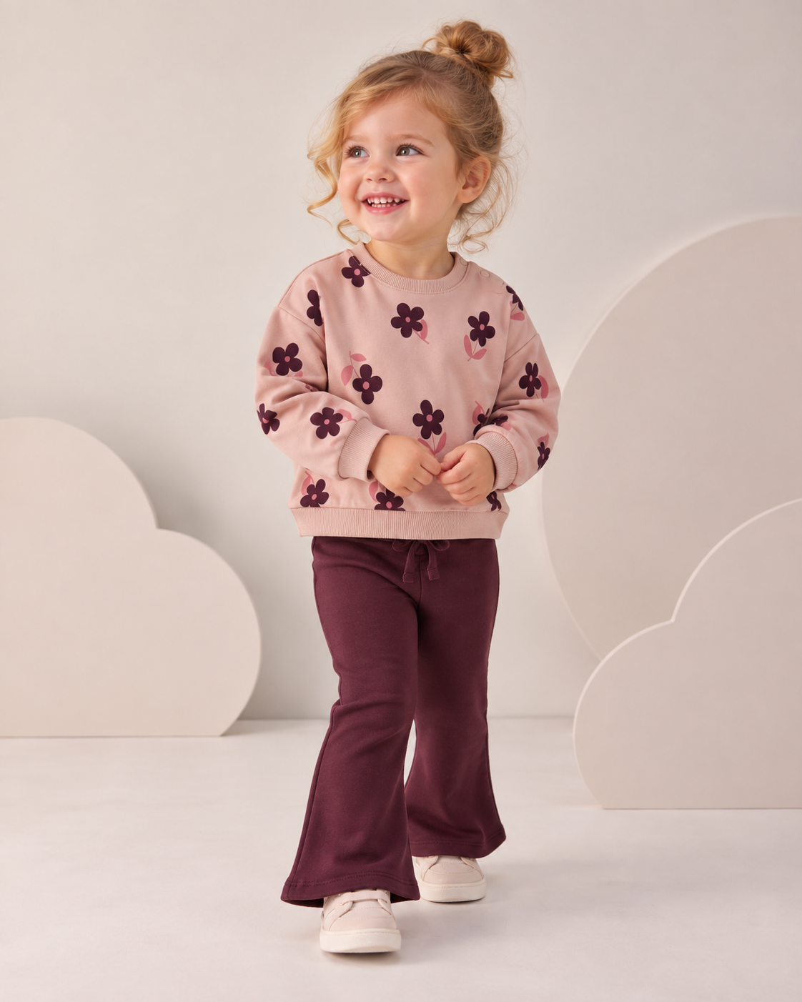 Powder Pink Flowers Flare Legging Set