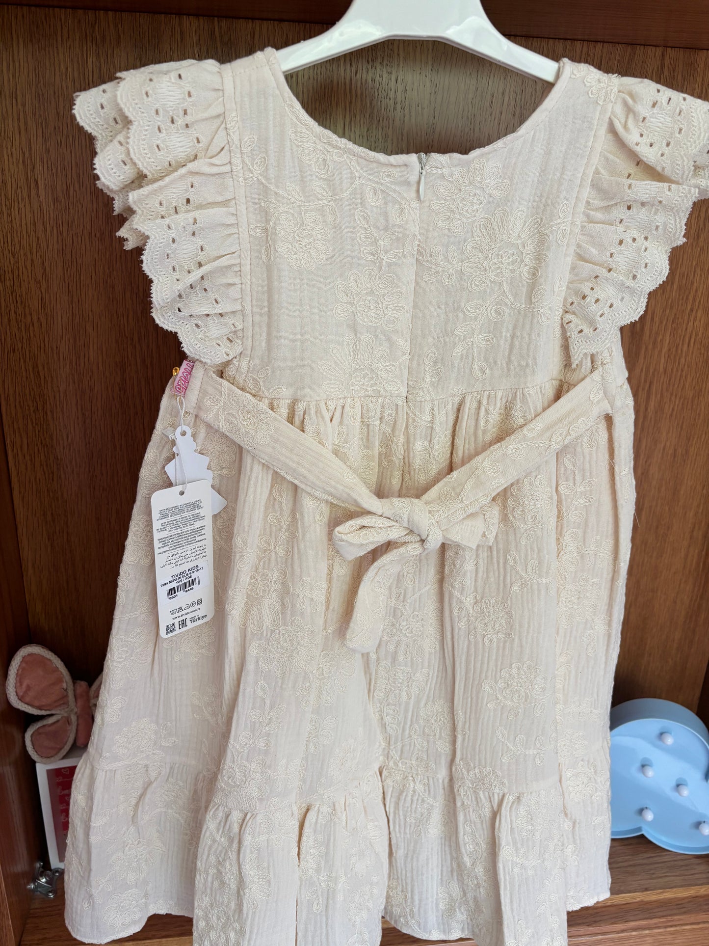 Off white Embroidered Belted Dress