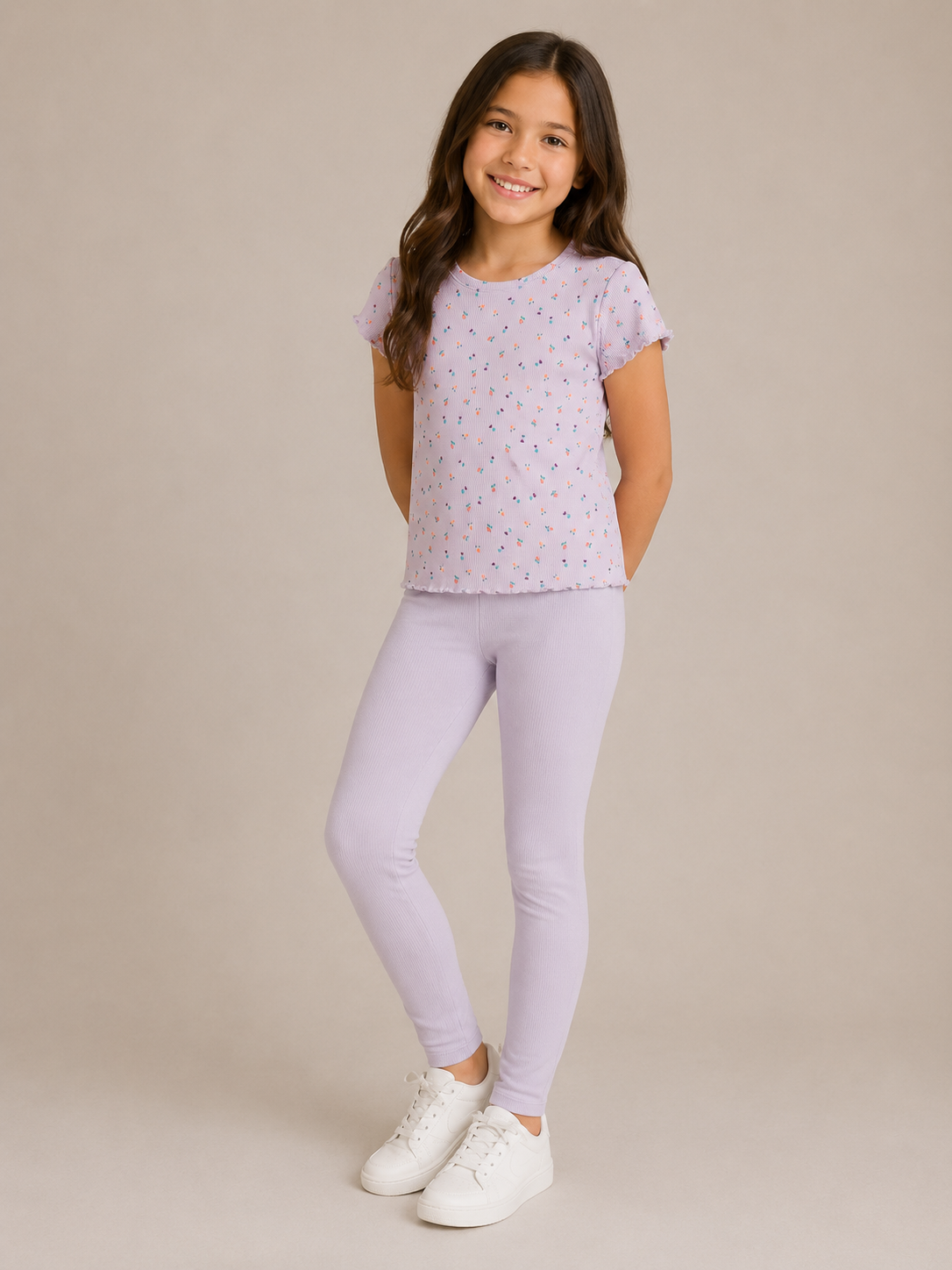 Lilac ribbed cotton Set