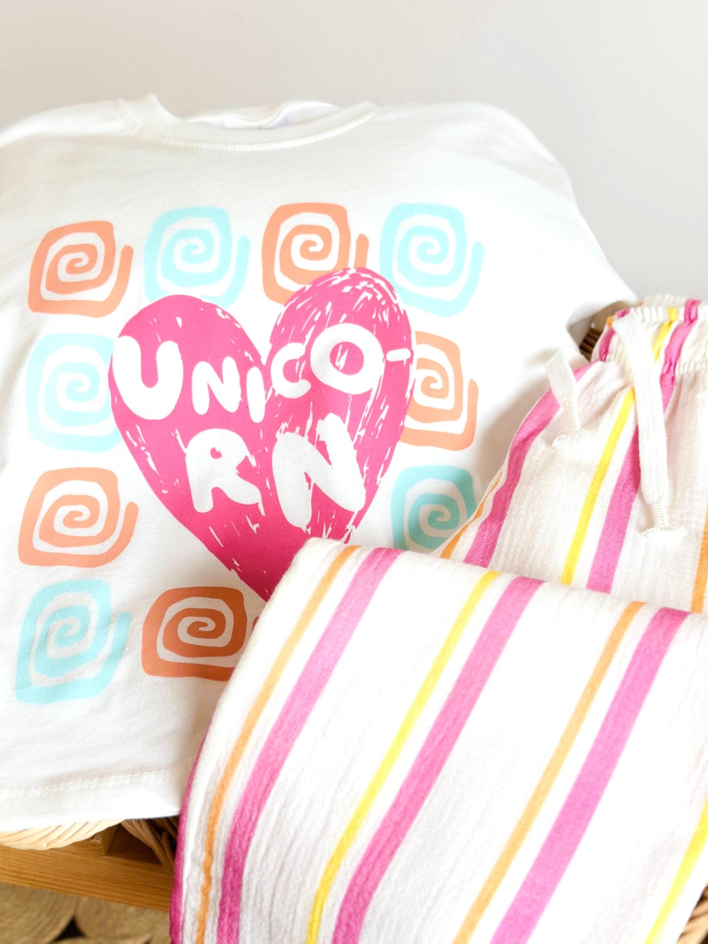 Unicorn Heart Striped Wide-Leg Set