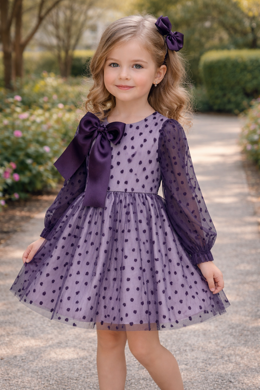 Plum Heart Tulle Dress with Matching Satin Hair Bow