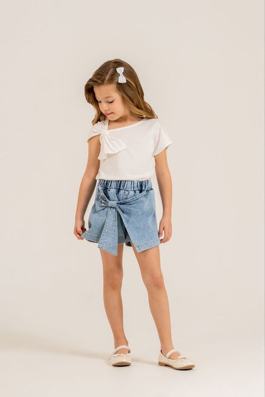 Denim Bow Skort & Tee Set