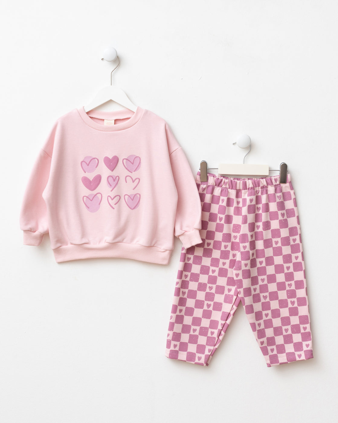 Pink Hearts Checkered Baby Set