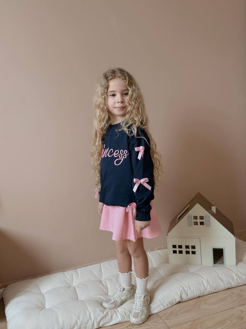 Princess Bow Sweatshirt & Pink Skirt Set