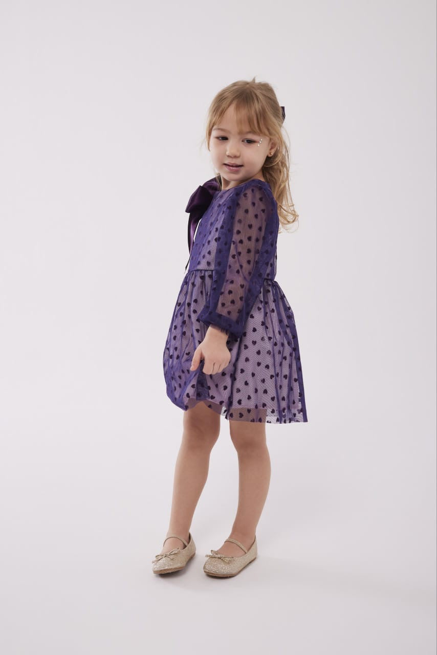 Plum Heart Tulle Dress with Matching Satin Hair Bow