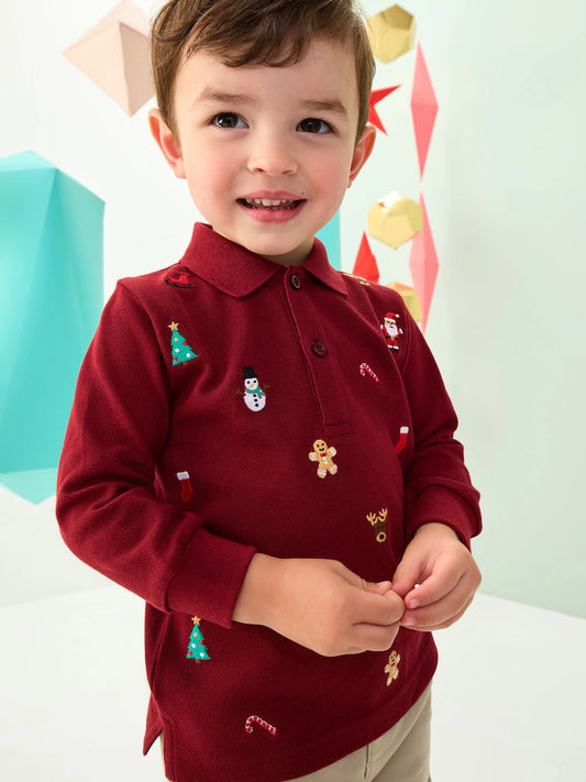 🎅 Festive Embroidered Christmas Polo | Original Next