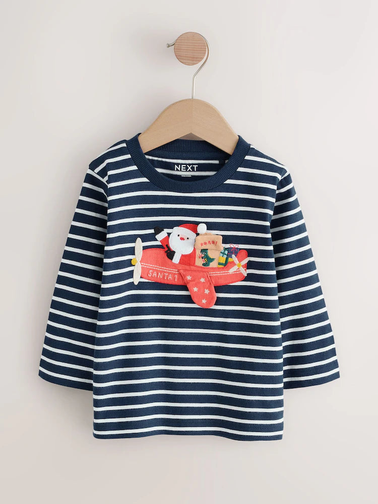 🎅 Santa’s Airplane Striped Long Sleeve Top | Original Next
