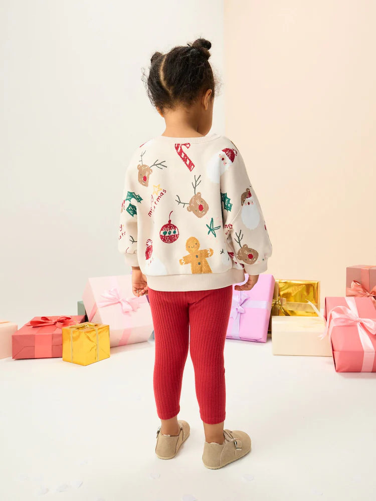 🎄 Merry Christmas Reindeer Sweatshirt & Leggings Set | Original Next