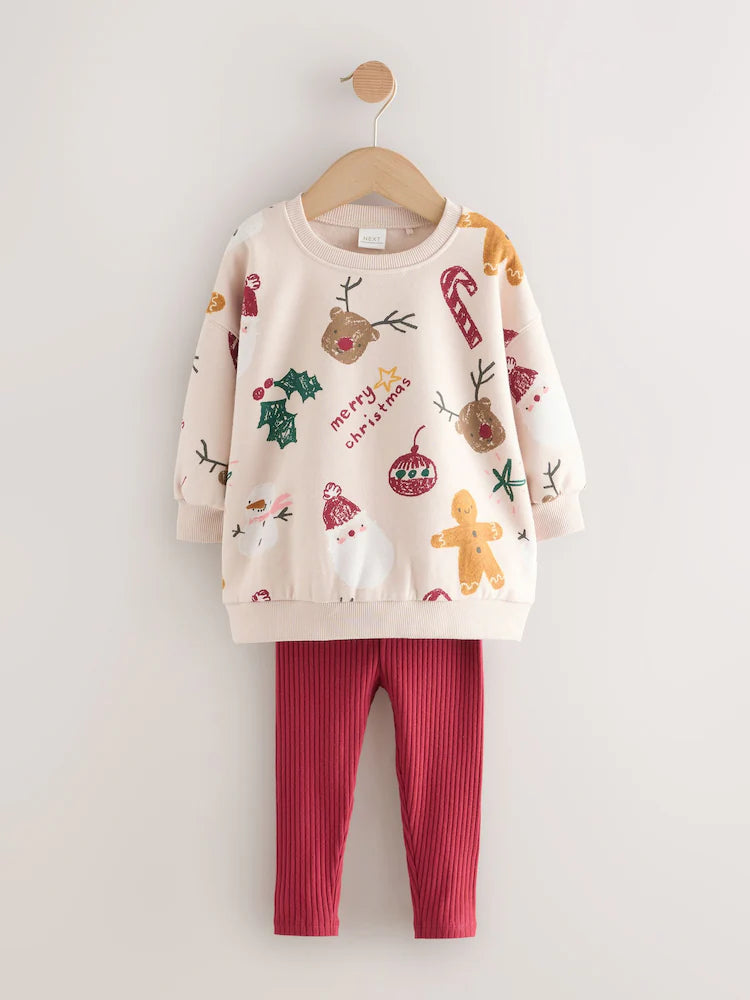 🎄 Merry Christmas Reindeer Sweatshirt & Leggings Set | Original Next