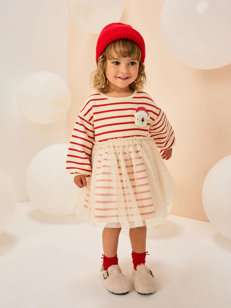 🐻 Santa Bear Striped Tulle Dress | Original Next