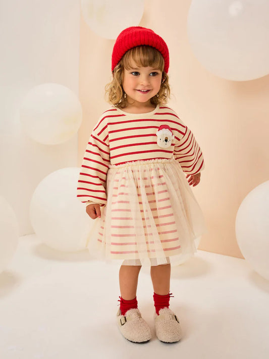 🐻 Santa Bear Striped Tulle Dress | Original Next