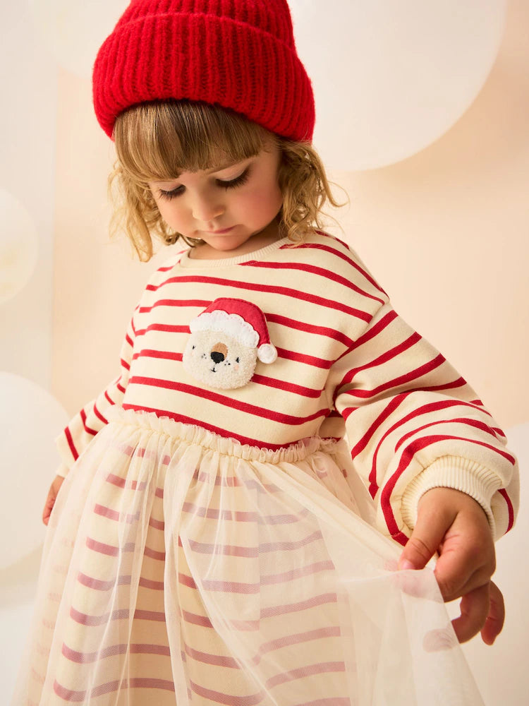 🐻 Santa Bear Striped Tulle Dress | Original Next