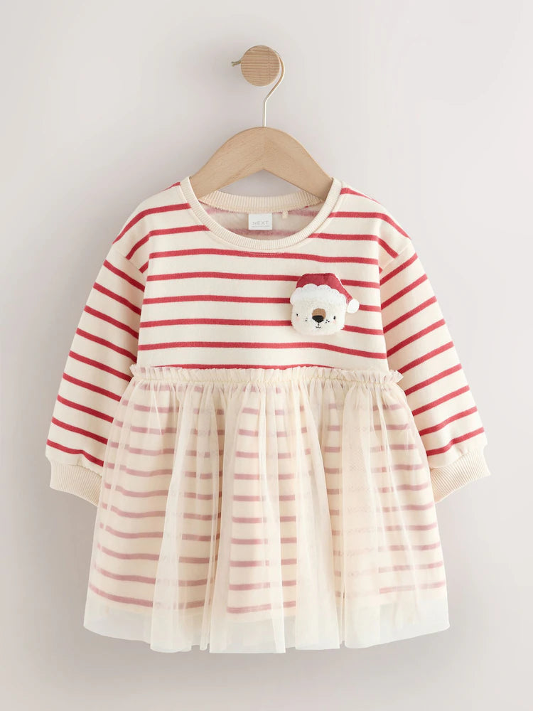 🐻 Santa Bear Striped Tulle Dress | Original Next