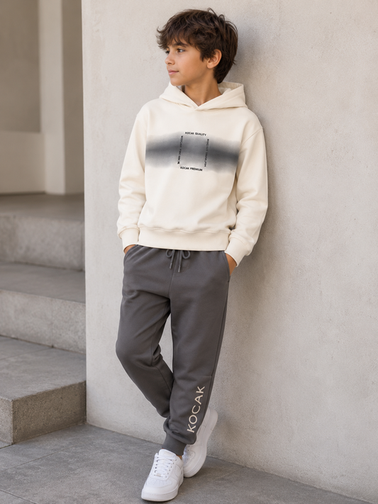 Off White and Grey Hooded Set