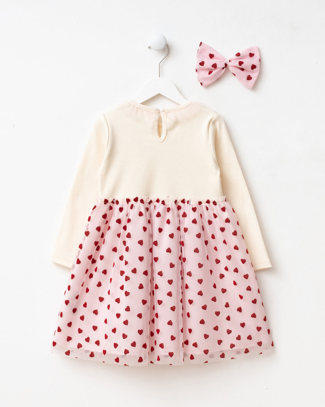 Pink & Red Hearts Tulle Dress + Hair Accessory