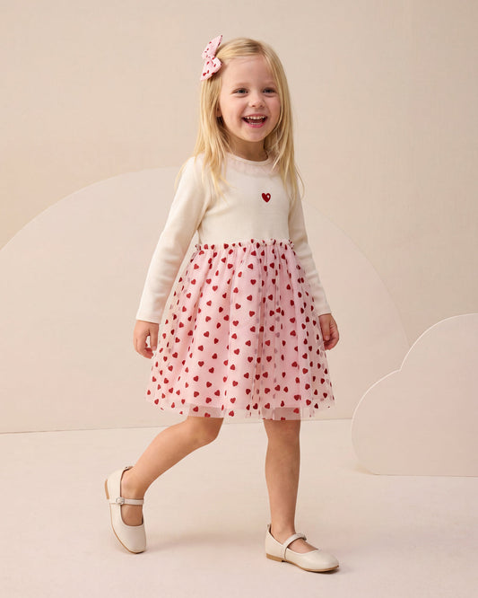 Pink & Red Hearts Tulle Dress + Hair Accessory