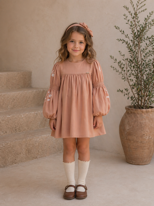 “Peach Whisper” Embroidered Dress