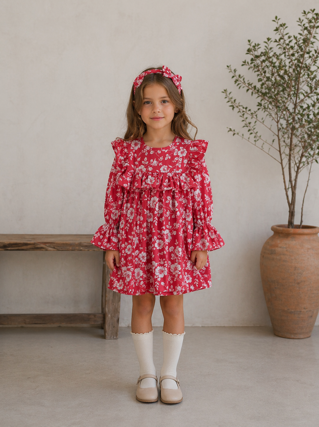 “Ruby Bloom” Floral Ruffle Dress