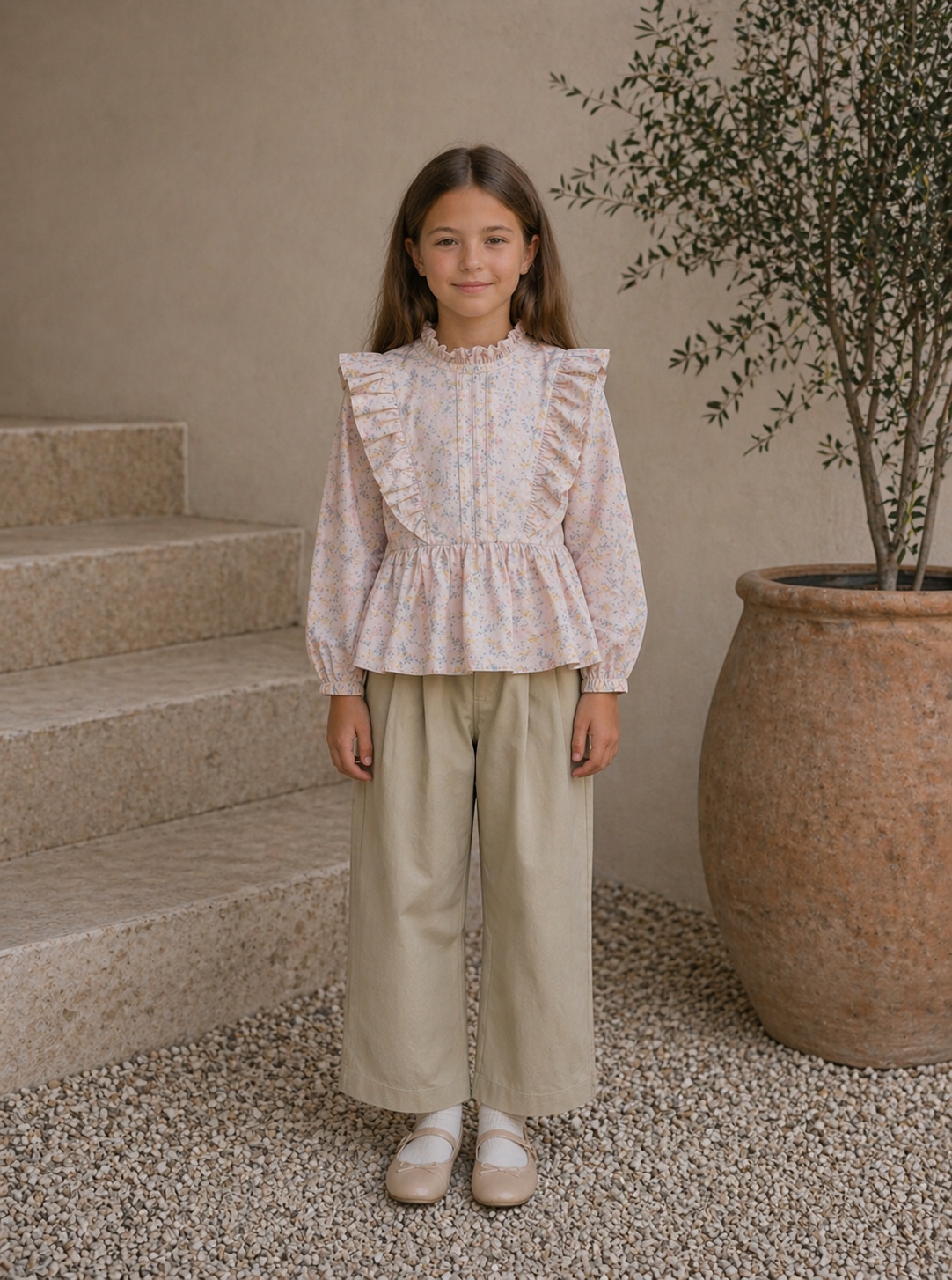 Ruffle Blouse & Pants Set