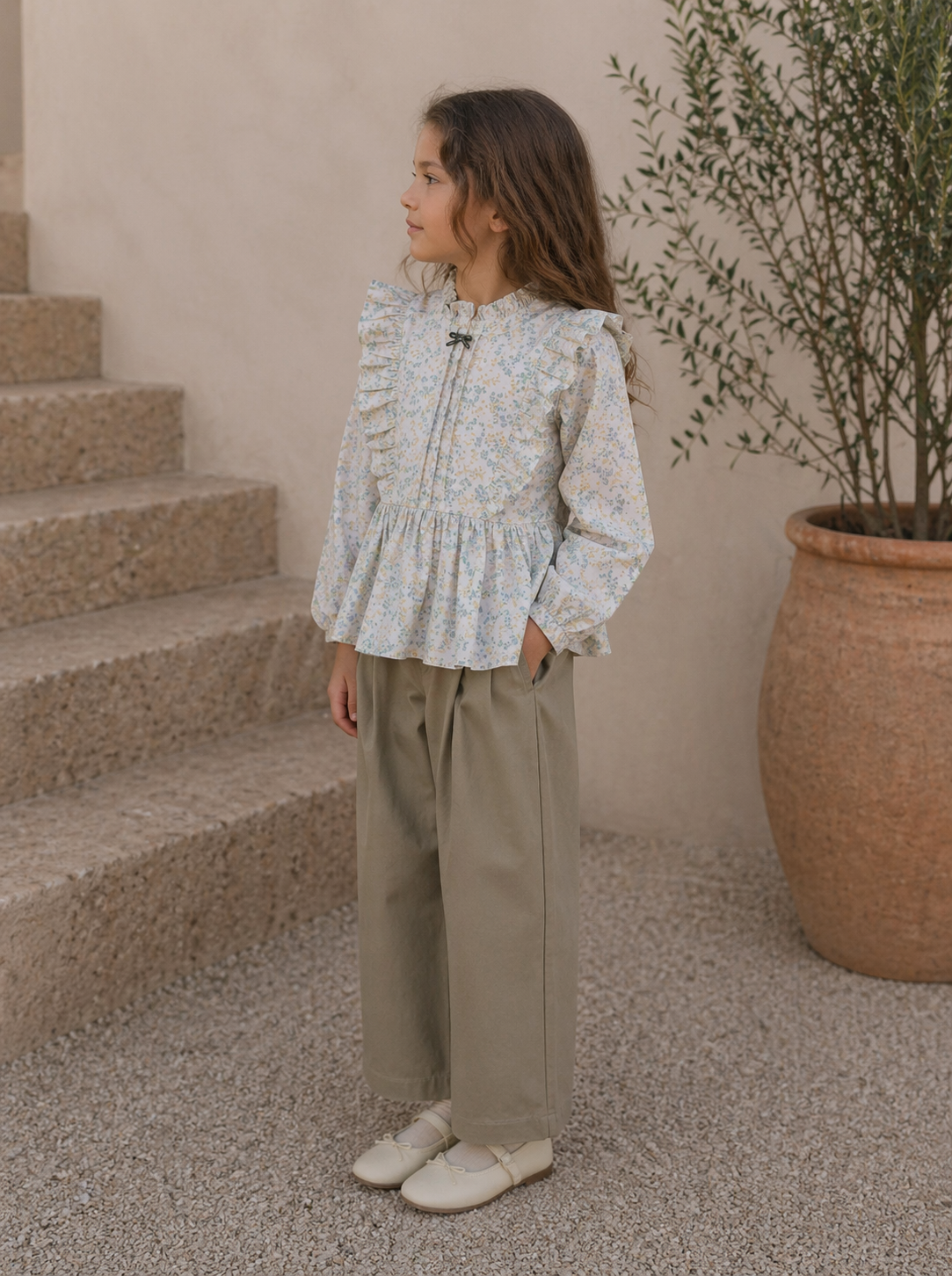 Ruffle Blouse & Pants Set