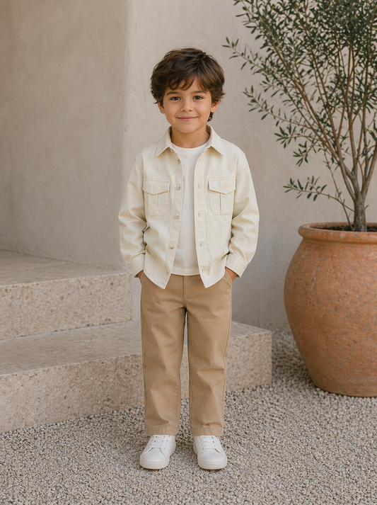 Beige Layered Shirt & Pants Set