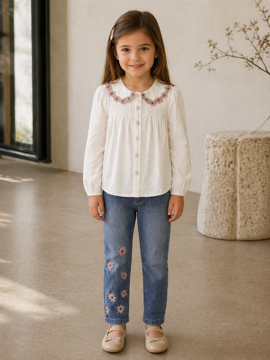 Embroidered Shirt and Jeans Set