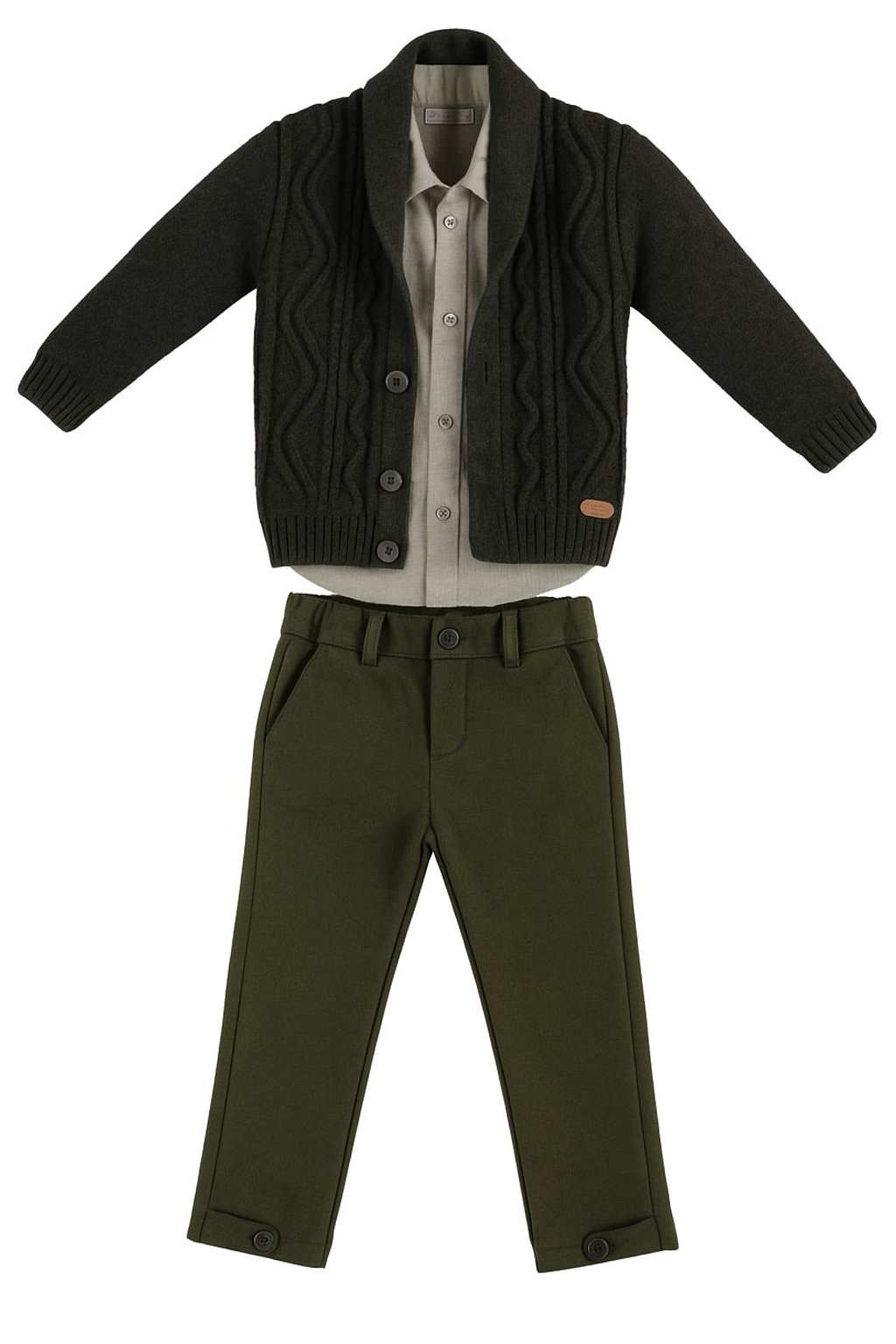 Knit Cardigan, Shirt & Checked Pants Set