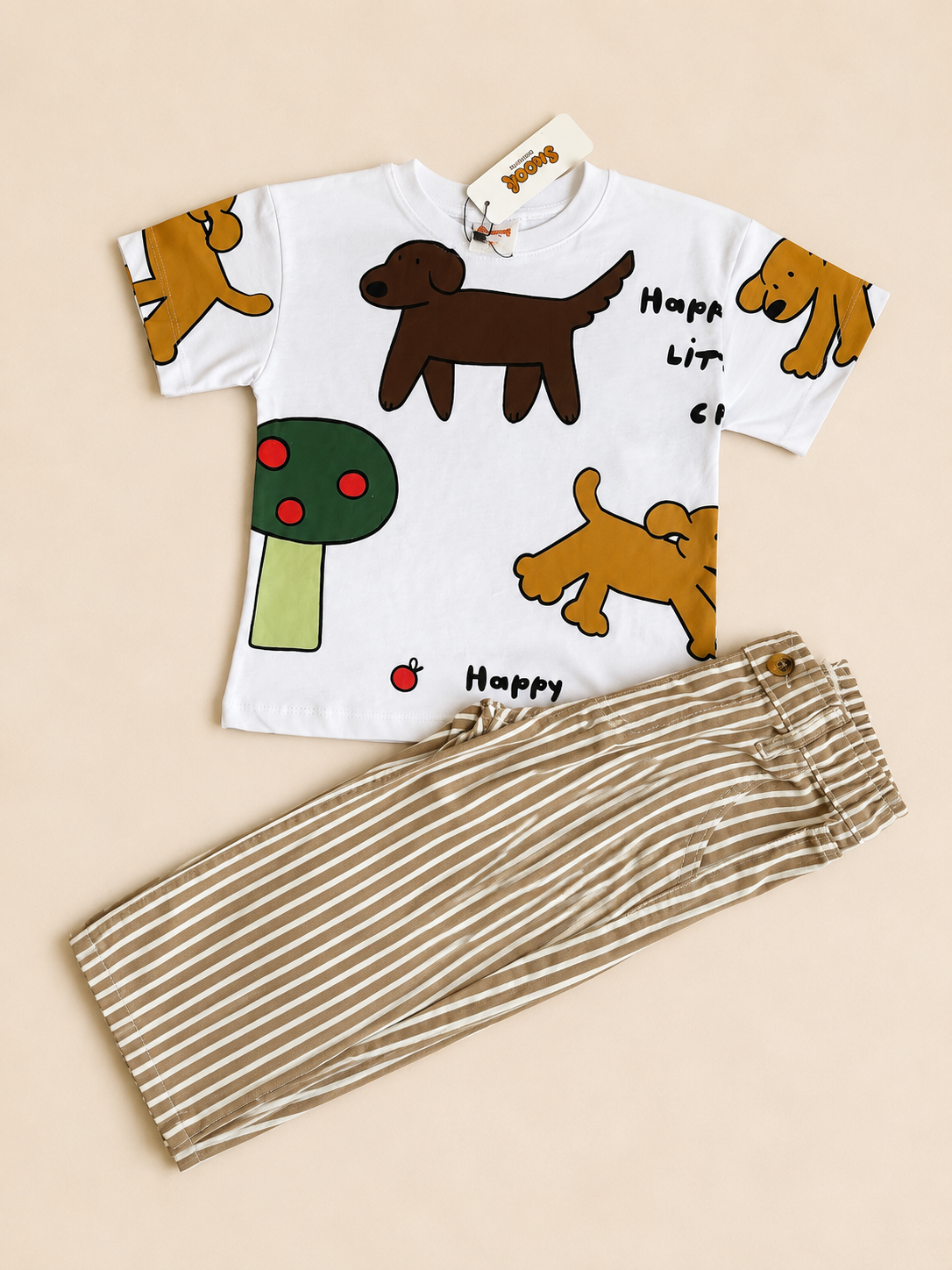 Happy Puppy Stripes Jeans Set