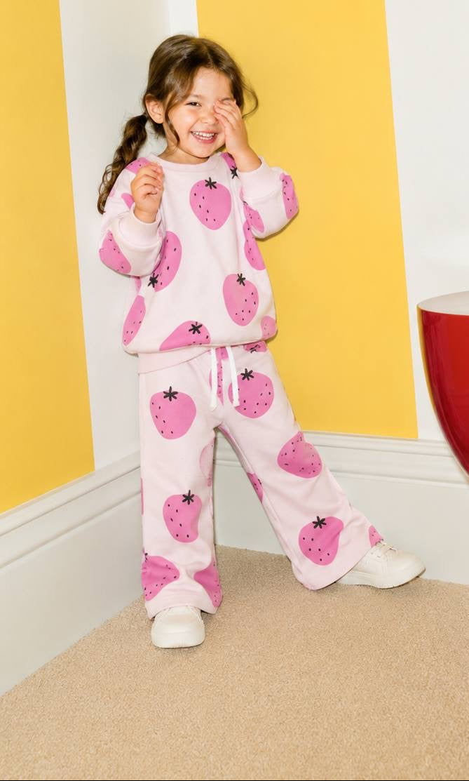Pink Strawberry Wide Leg Set