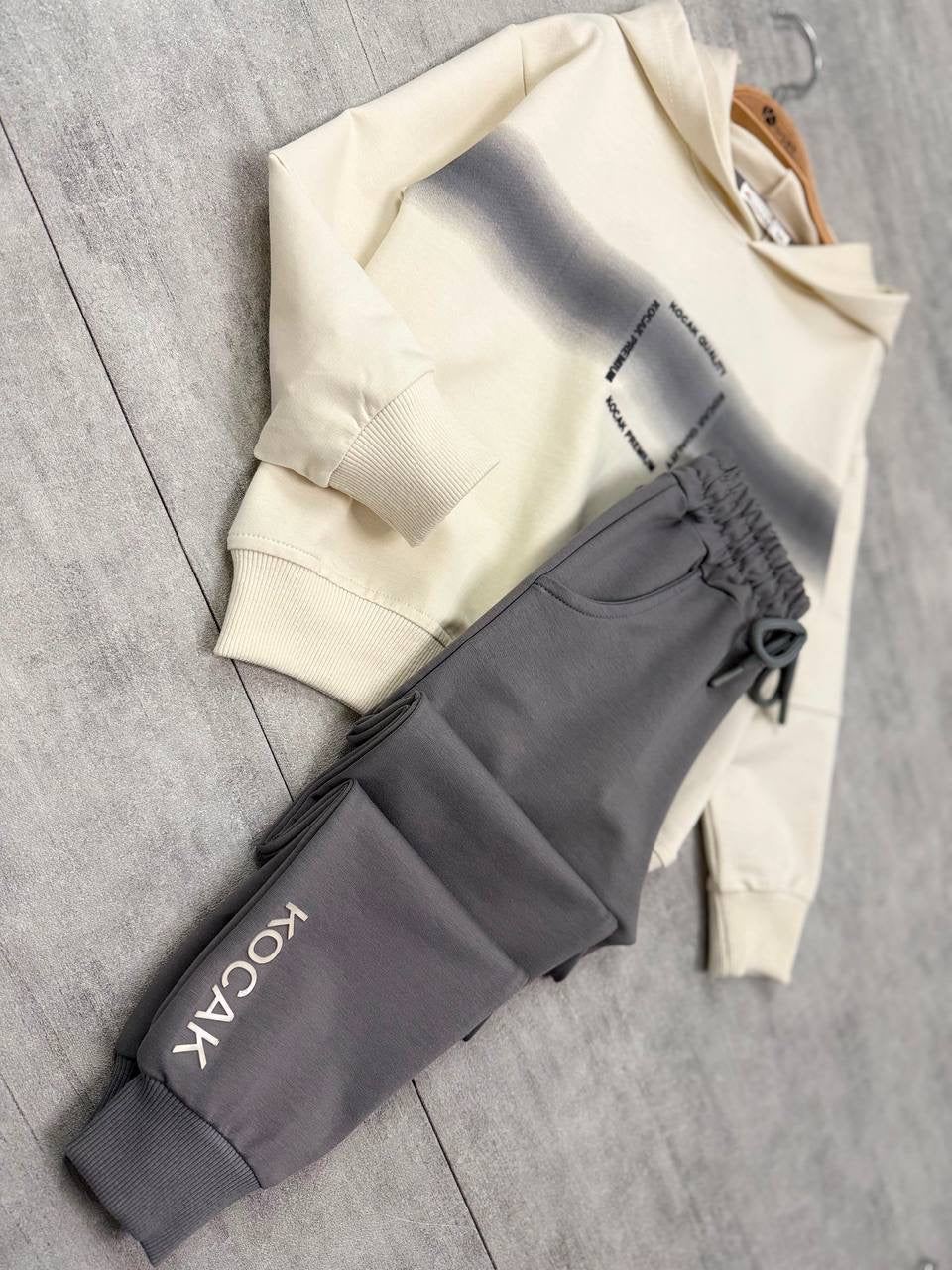 Off White and Grey Hooded Set