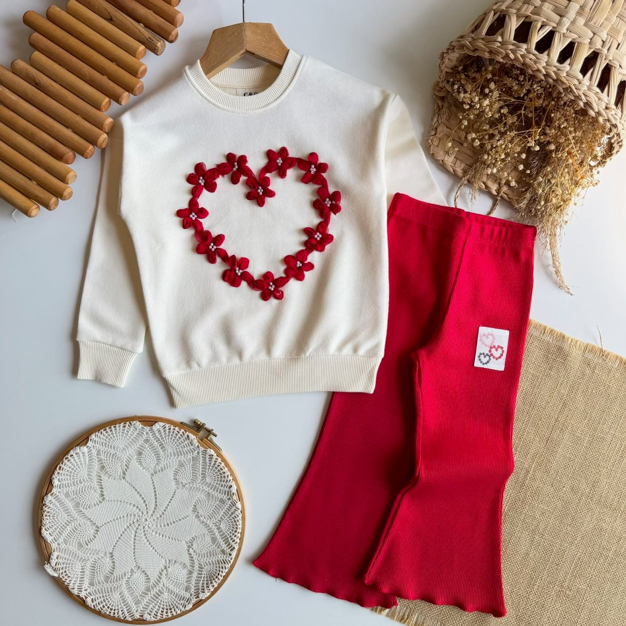 Red 3D Flower Heart Set