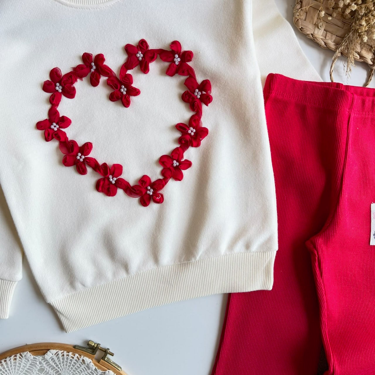 Red 3D Flower Heart Set