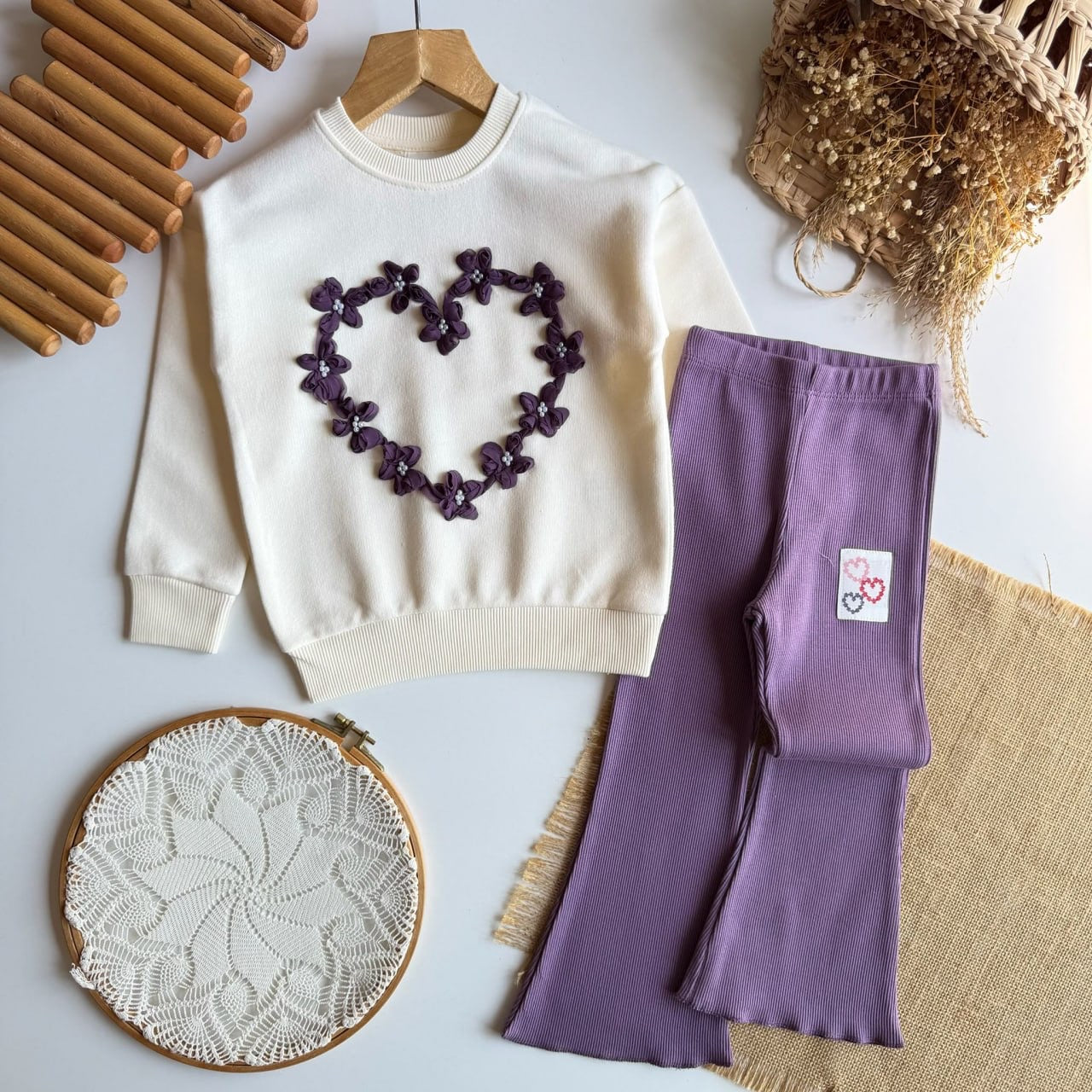 Purple 3D Flower Heart Set